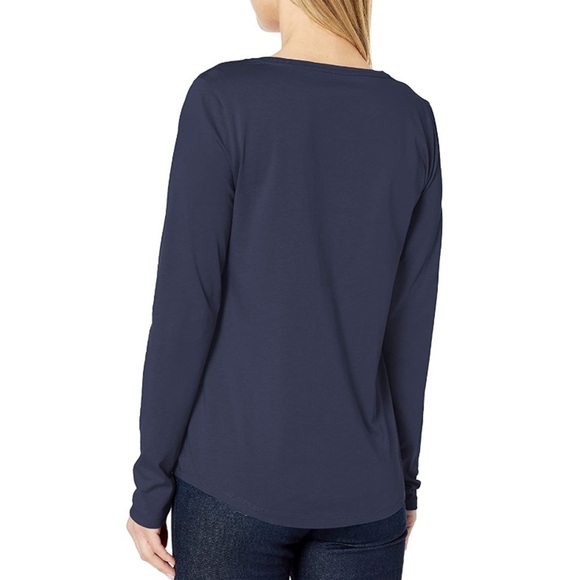 INC Navy Blue V Neck Long Sleeve Top Tshirt Tee 100% Cotton Essentials Women S - Picture 2 of 7